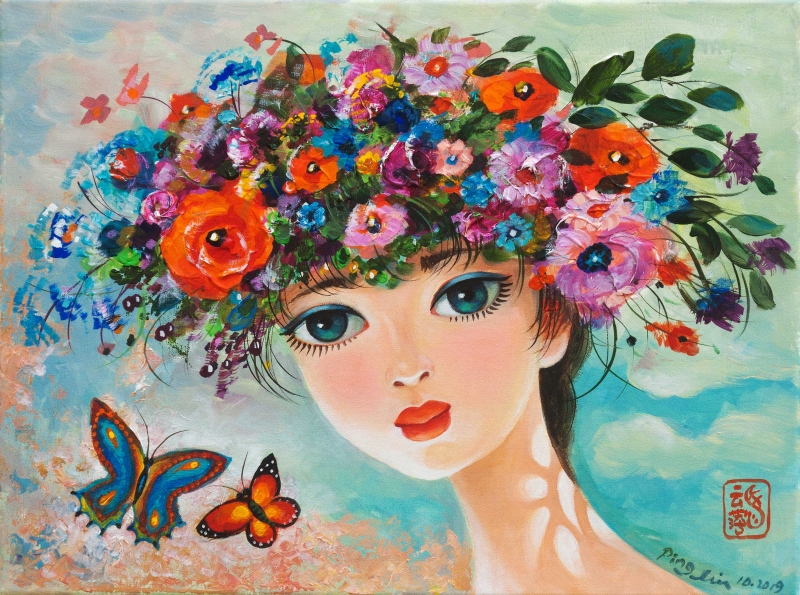Blue Sky Butterflies by artist Ping Irvin
